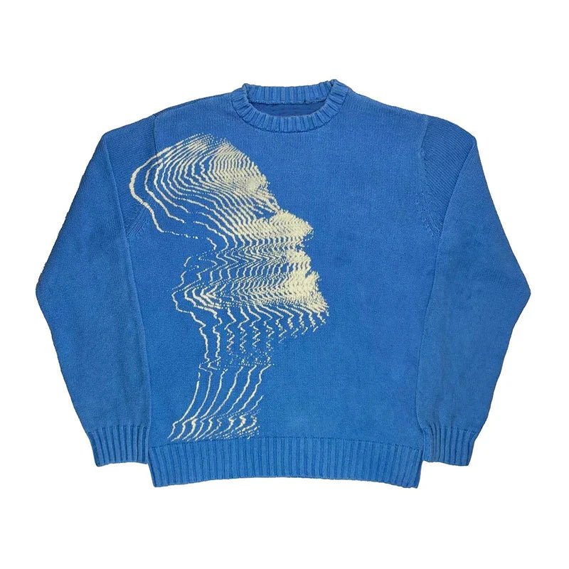 Blue Y2K Knit Streetwear Sweater Modern Comfort Style
