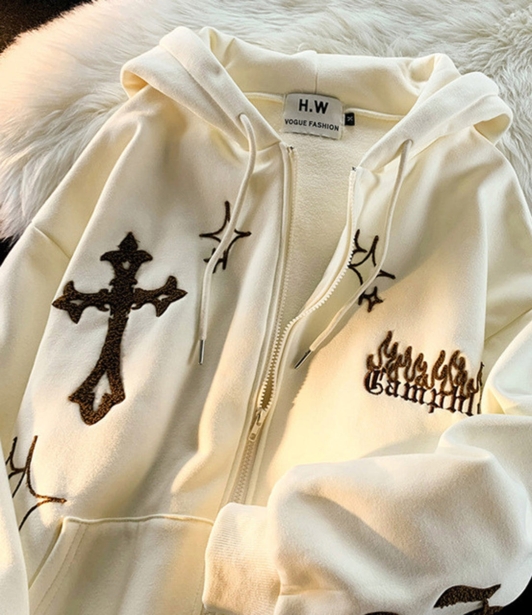 【本日限定価格！】GOTHIC CROSS HOODIE ZIP UP Gothic Cross Embroidered Zip Up Hoodie - Streetwear Y2K